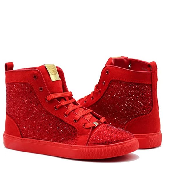 Albert F,. NY Other - Men's High Top Crystal Shimmer Rhinestone Blink Flat Spike Fashion Sneakers Shoe